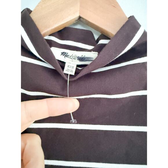 Madewell | NWT | Short-Sleeve Mockneck Tee in Stripe in Dark Carob | Sz XXS - Picture 6 of 9